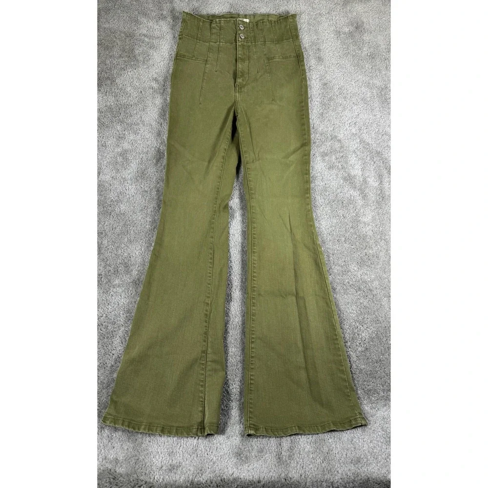 We The Free Jayde Flare Jeans Olive Green High Rise 27